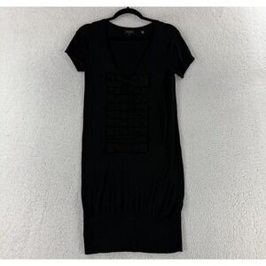 Ted Baker Bow Tie Dress Women Small Black Short Sleeve Knit Pullover 100% Cotton